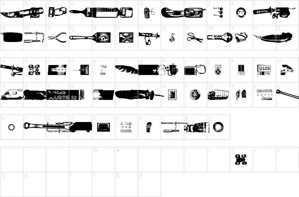 Mapa de caracteres da fonte Melkein Aito Kopio Font | 1001 Free Fonts