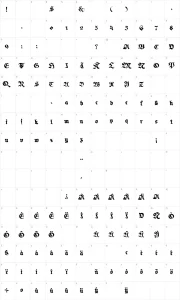 Mapa de caracteres da fonte Memela Fraktur