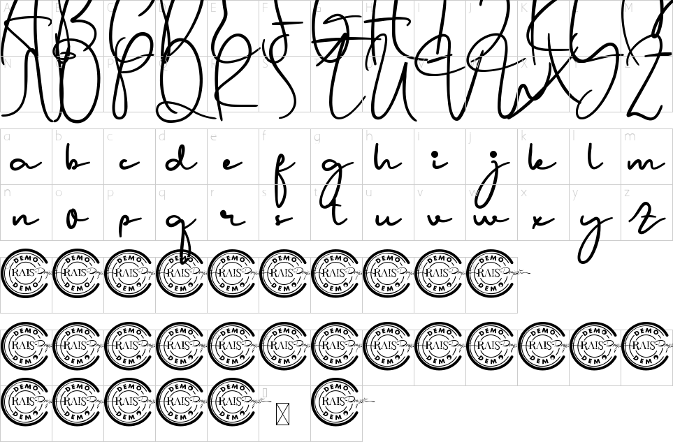 Mapa de caracteres da fonte Memorizing Font | 1001 Free Fonts