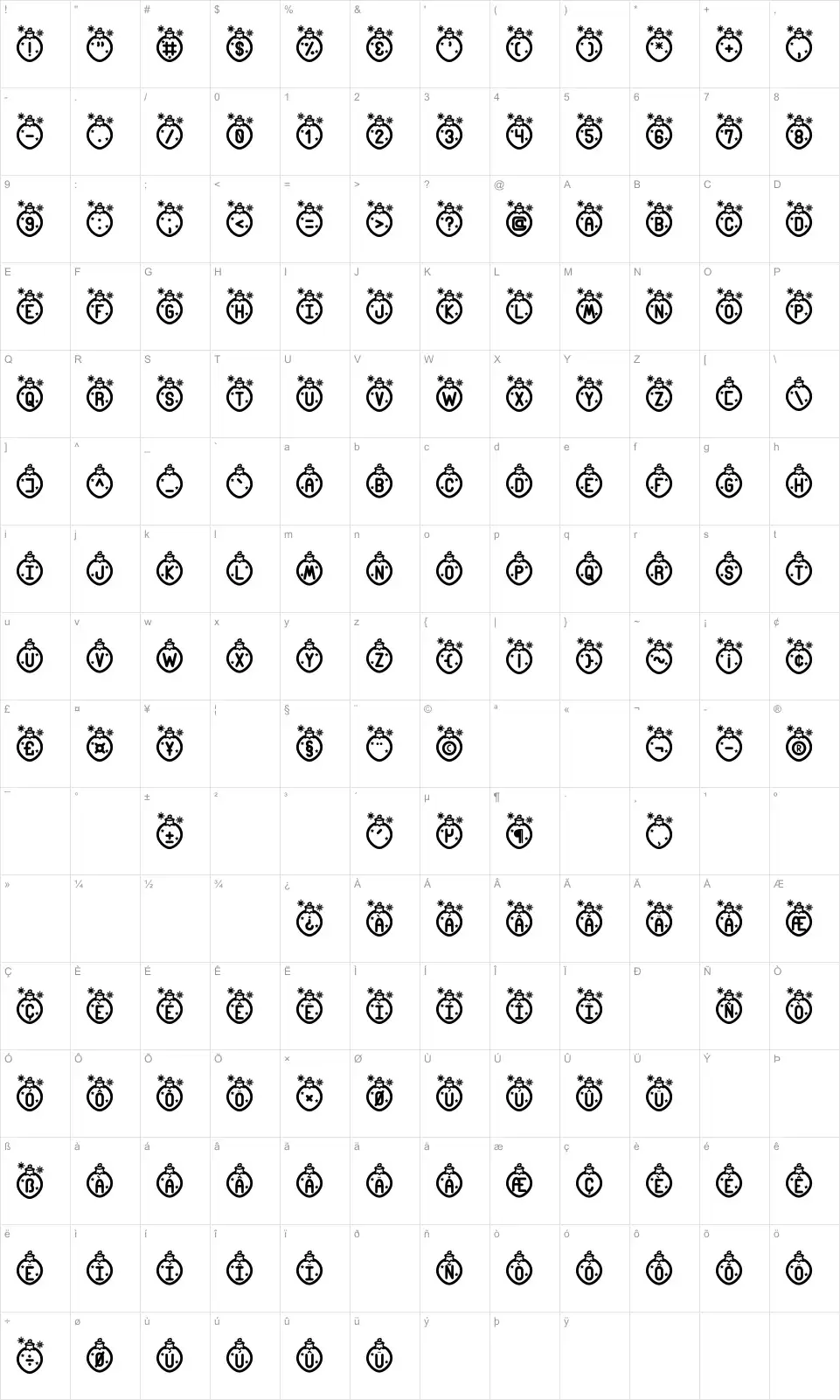 Mapa de caracteres da fonte Merry Xmas St