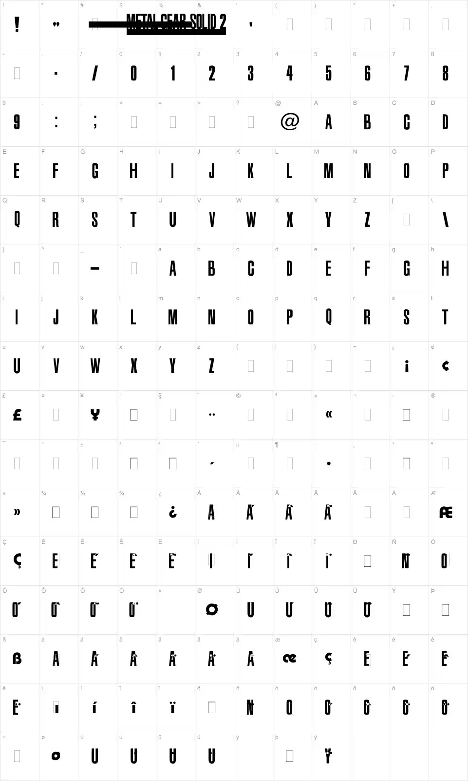 Mapa de caracteres da fonte Metal Gear Solid