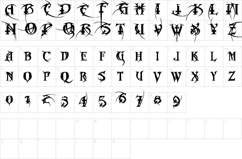 Mapa de caracteres da fonte Metal Macabre Font | 1001 Free Fonts
