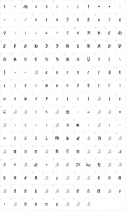 Mapa de caracteres da fonte Meyne Textur