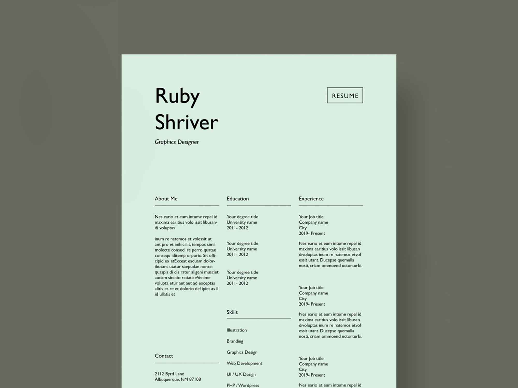 Minimal Creative Resume Template