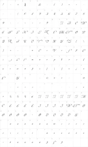 Mapa de caracteres da fonte Mirella Script
