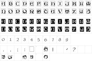 Mapa de caracteres da fonte Missal Unciale Bricks Font | 1001 Free Fonts