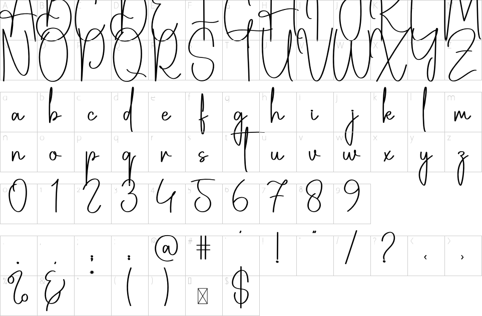 Mapa de caracteres da fonte Mistyping Font | 1001 Free Fonts
