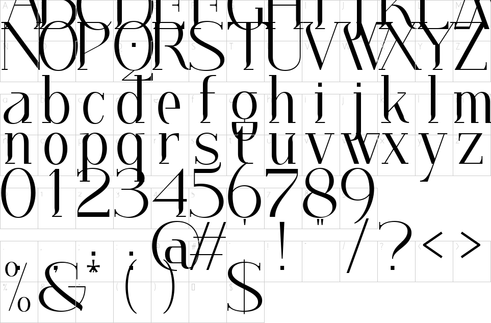 Mapa de caracteres da fonte Mitoga Display Font | 1001 Free Fonts