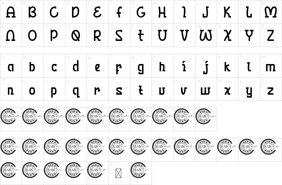 Mapa de caracteres da fonte Mizunami Font | 1001 Free Fonts