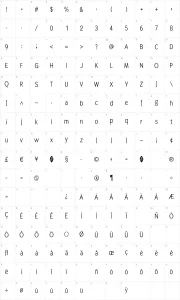 Mapa de caracteres da fonte MK Abel