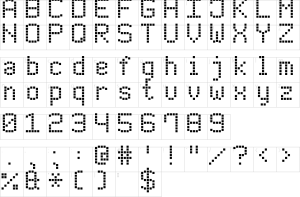 Mapa de caracteres da fonte Modern LED Board 7 Font | 1001 Free Fonts