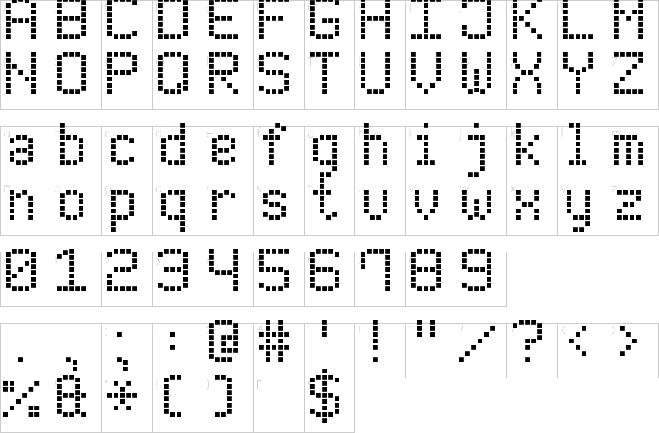 Mapa de caracteres da fonte Modern LED Board 7 Font | 1001 Free Fonts