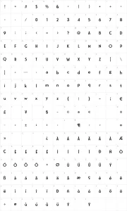 Mapa de caracteres da fonte Modern M
