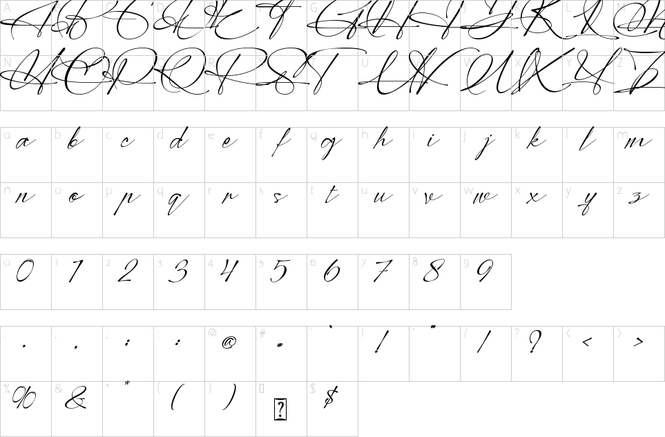 Mapa de caracteres da fonte Modern Signature Font | 1001 Free Fonts