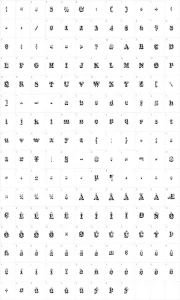 Mapa de caracteres da fonte Modius 'Frigid'