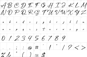 Mapa de caracteres da fonte Monetera Signatura Font | 1001 Free Fonts