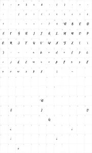 Mapa de caracteres da fonte Monica Script