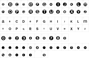 Mapa de caracteres da fonte Mono Alphabet Multi Sized Font | 1001 Free Fonts