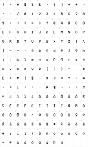 Mapa de caracteres da fonte Mono MMM 5