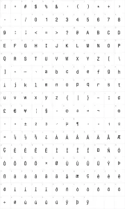 Mapa de caracteres da fonte Monospace Typewriter