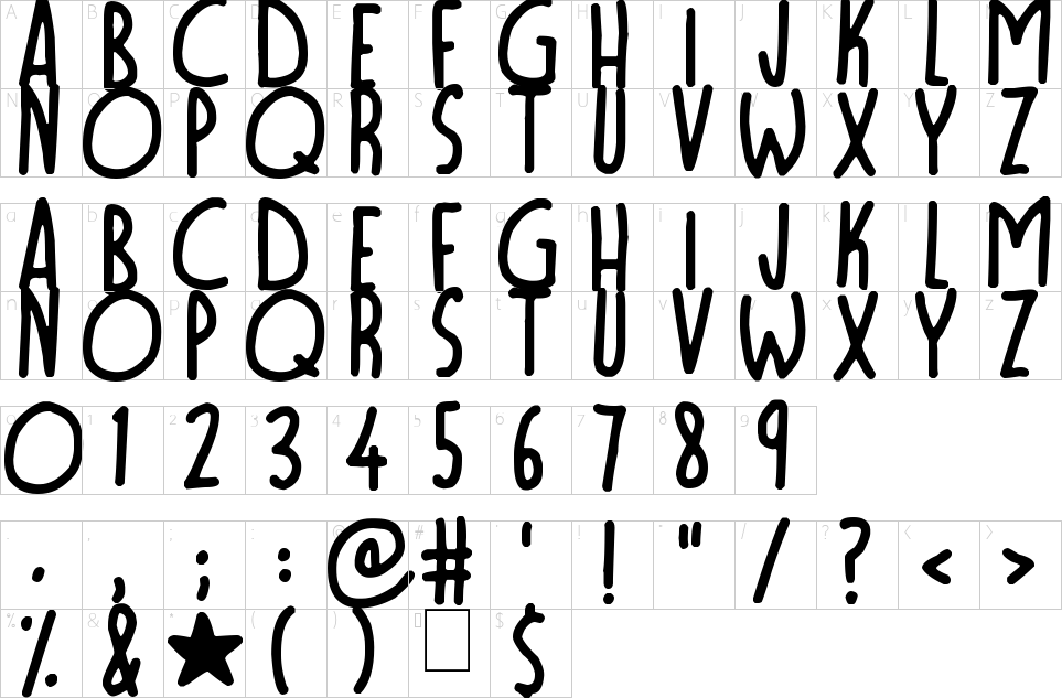 Mapa de caracteres da fonte Moonlight Font | 1001 Free Fonts