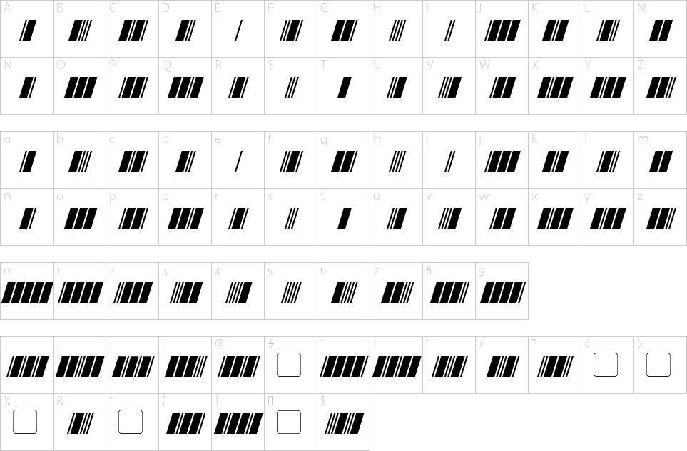 Mapa de caracteres da fonte Morse Tech Font | 1001 Free Fonts