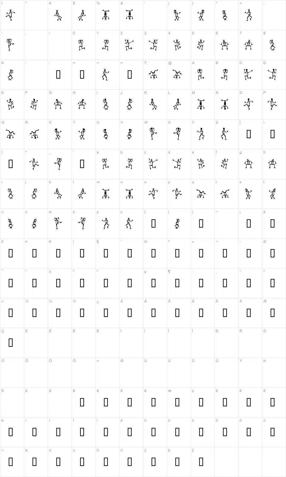 Mapa de caracteres da fonte Mr Robot Funk