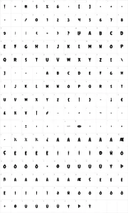 Mapa de caracteres da fonte Mrs. Monster