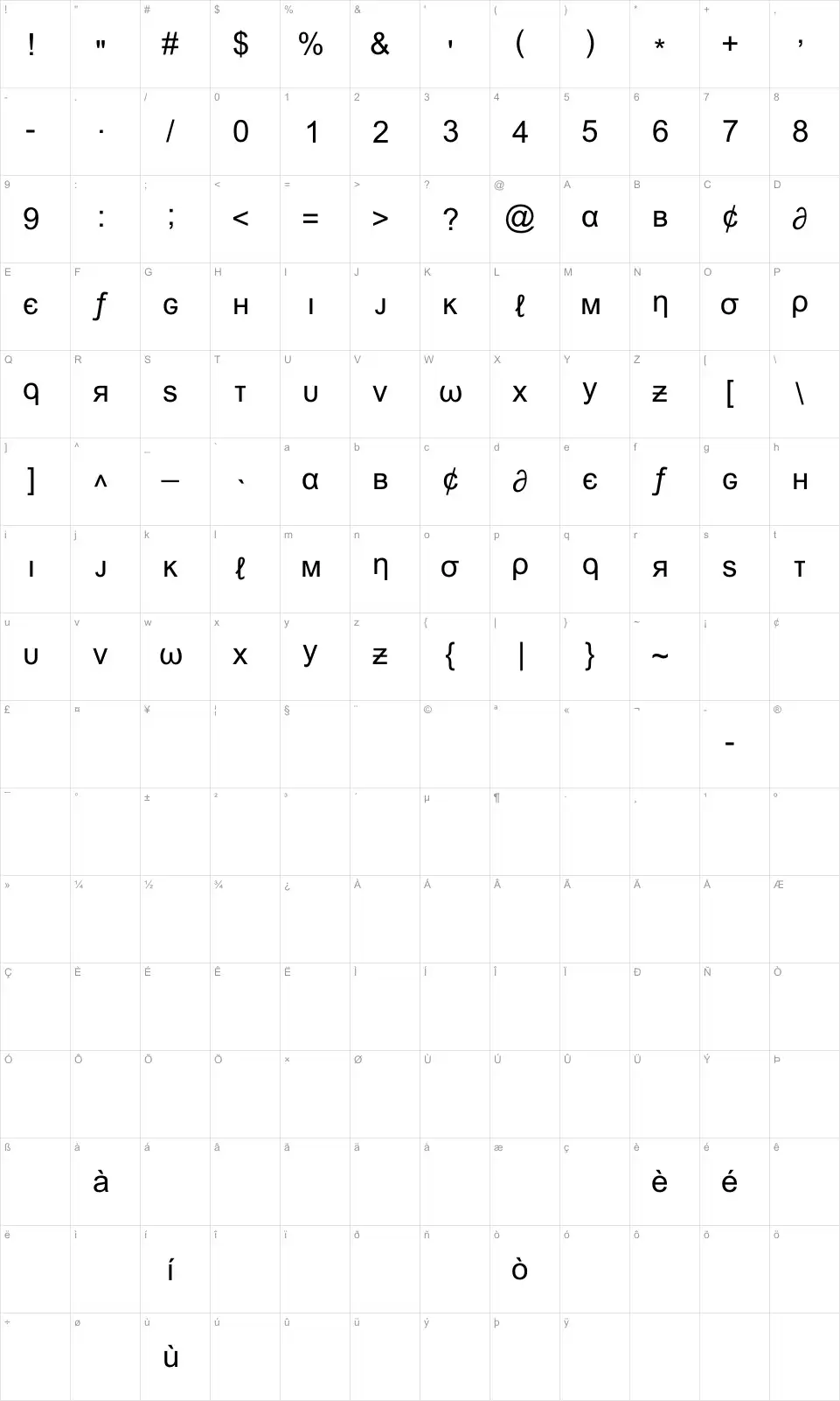 Mapa de caracteres da fonte Msn Weird