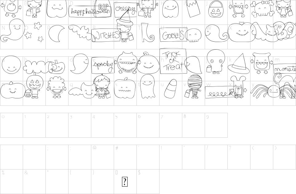 Mapa de caracteres da fonte MTF Sweet Halloween Dings Font | 1001 Free Fonts