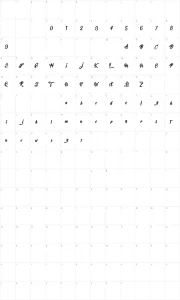 Mapa de caracteres da fonte Mysterious Lovers