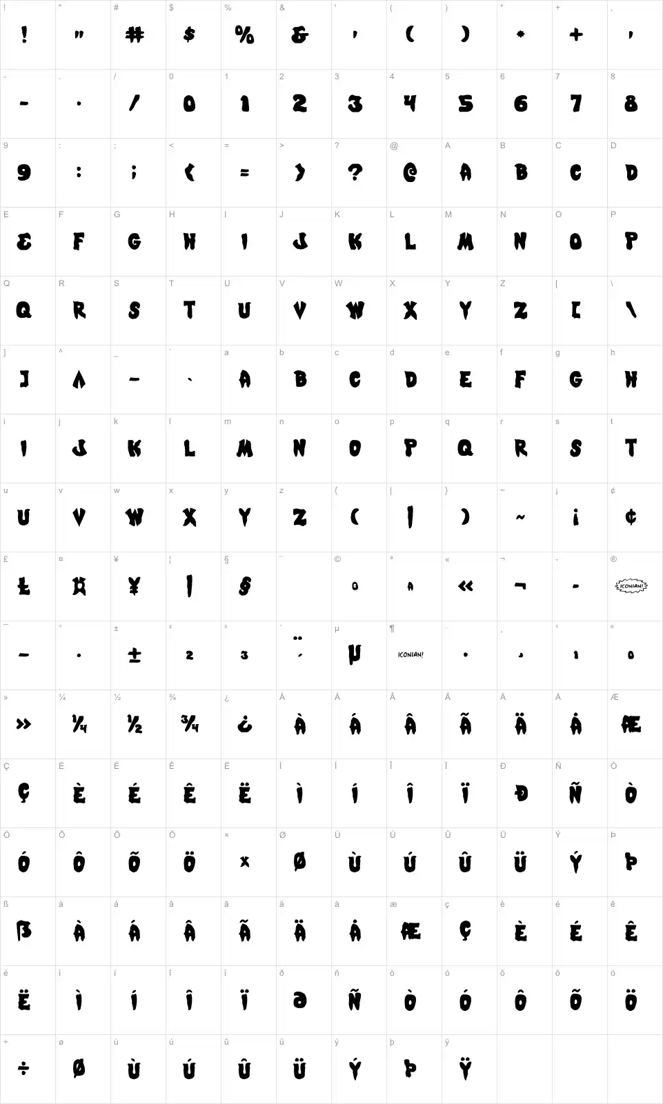 Mapa de caracteres da fonte Mystic Singler