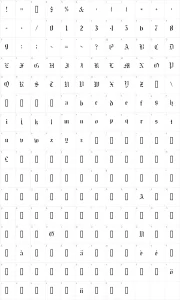 Mapa de caracteres da fonte Naked Monk
