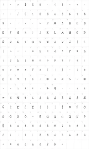 Mapa de caracteres da fonte Nathan