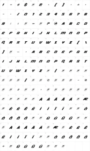 Mapa de caracteres da fonte Need for Font