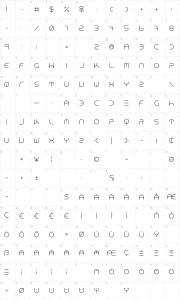 Mapa de caracteres da fonte Neon Club Music