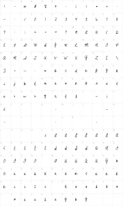Mapa de caracteres da fonte Never Let Go