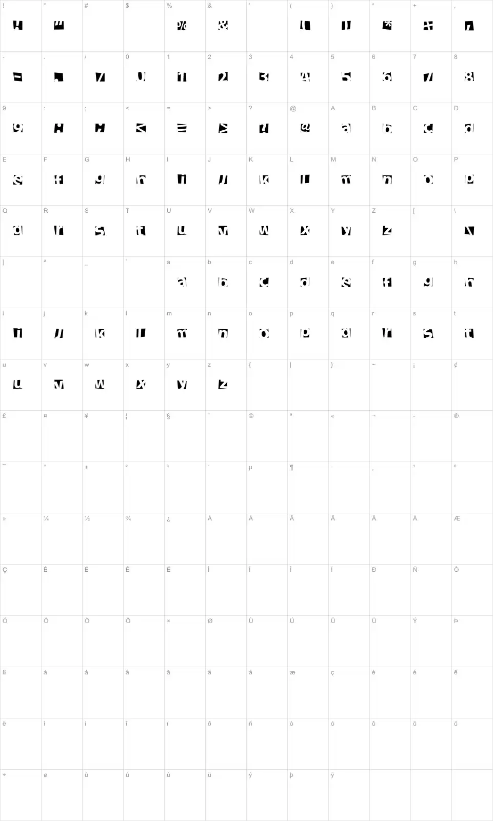 Mapa de caracteres da fonte New Facebook