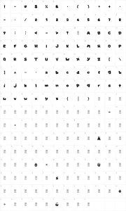 Mapa de caracteres da fonte New Super Mario Font U