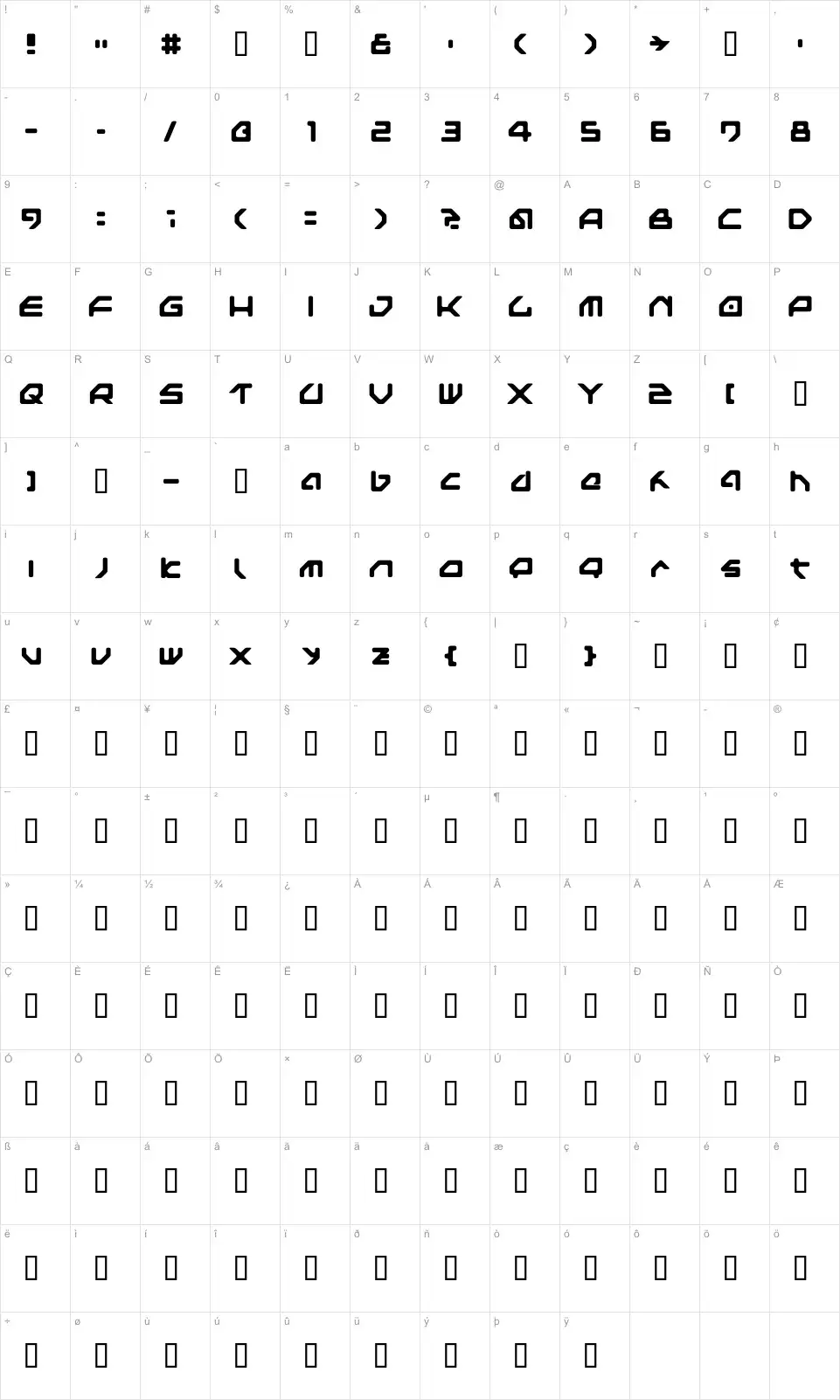 Mapa de caracteres da fonte Next Games