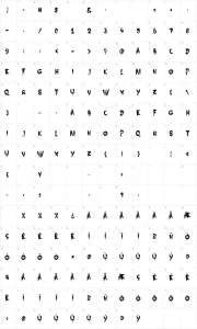 Mapa de caracteres da fonte Nightbird