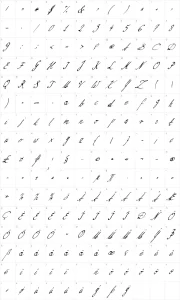 Mapa de caracteres da fonte Nillie's Love Letters