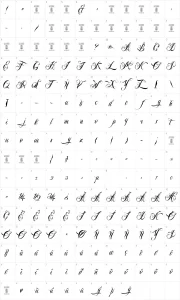 Mapa de caracteres da fonte Nina Script