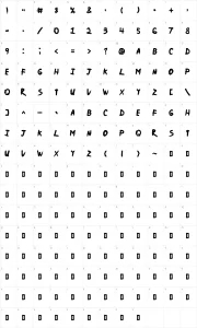 Mapa de caracteres da fonte Ninja Naruto