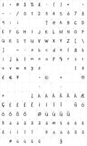 Mapa de caracteres da fonte Octember Script