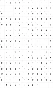 Mapa de caracteres da fonte Octin College Free