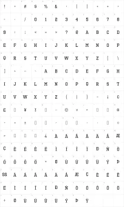 Mapa de caracteres da fonte Octin Sports Free