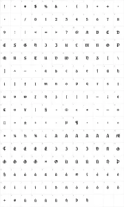 Mapa de caracteres da fonte Offenbacher Schwabacher CAT