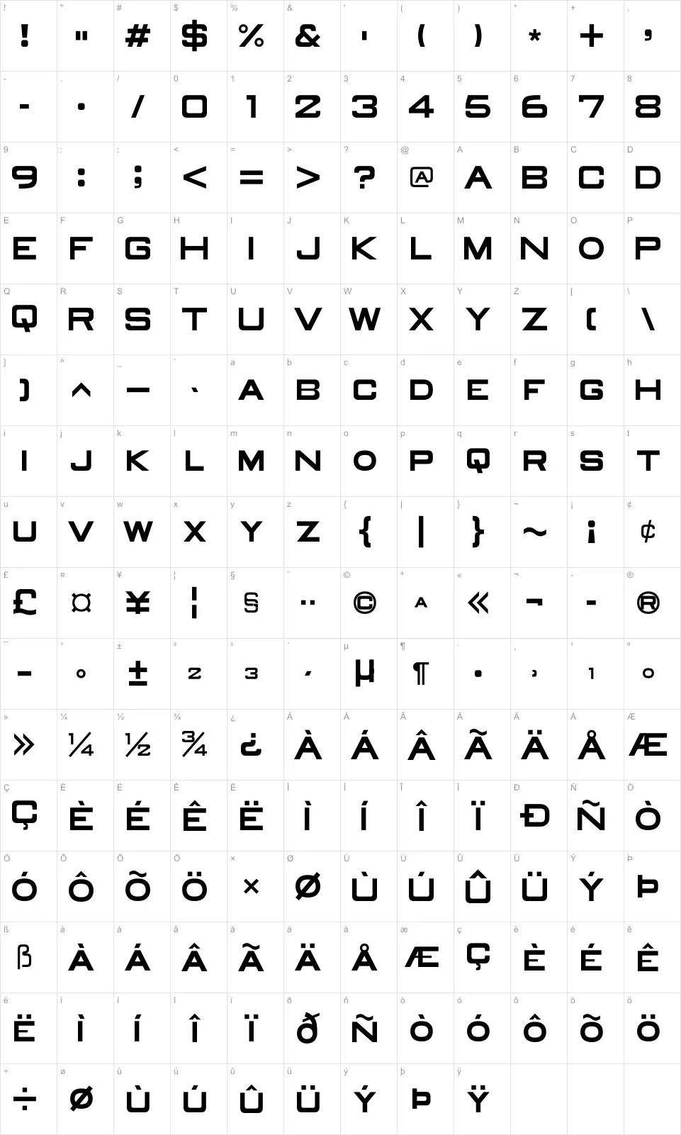 Mapa de caracteres da fonte Old Republic