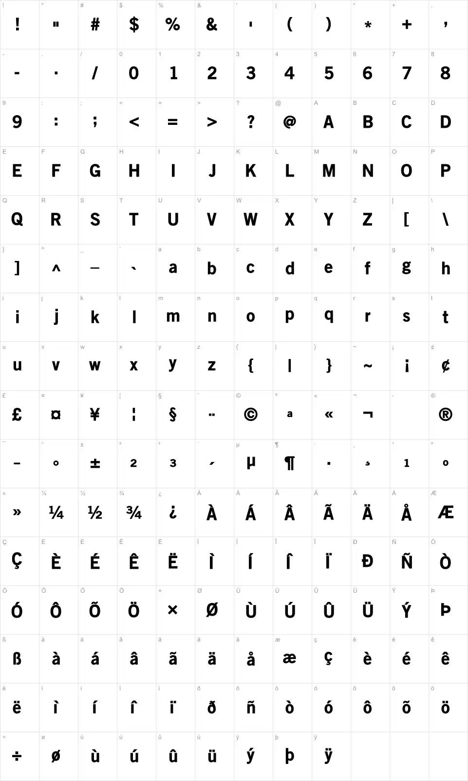 Mapa de caracteres da fonte Old Sans Black
